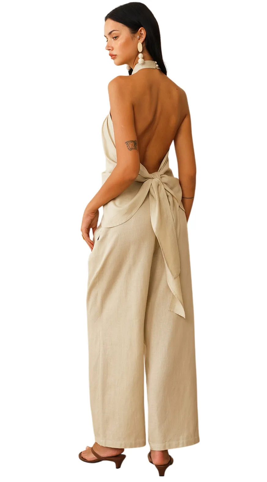 LINEN BLEND HALTER TOP & PANTS SET  