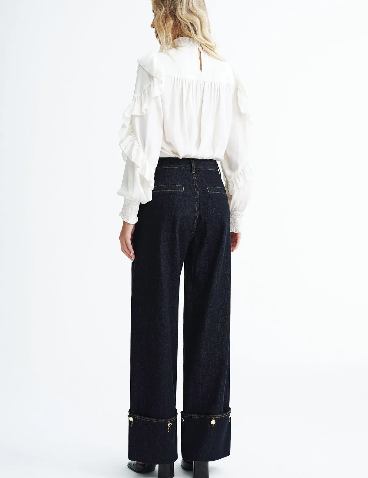 MID-WAIST DENIM CUFFED JEANS 807026