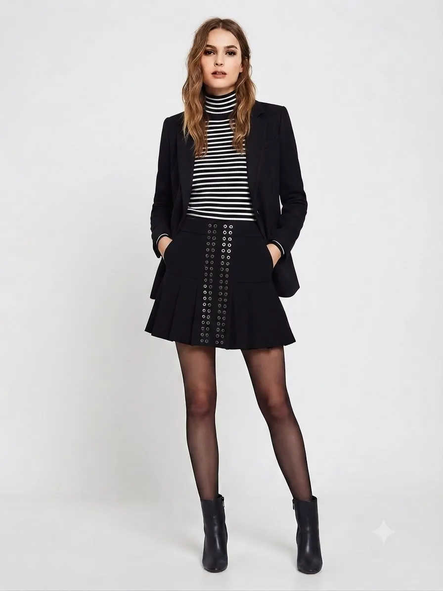 ZARA BLACK MINI SKIRT WITH A RING DETAIL 00046