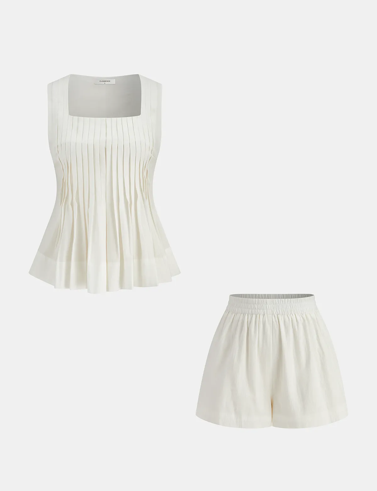 SQUARE NECK PLEATED SHORTS SET 228048
