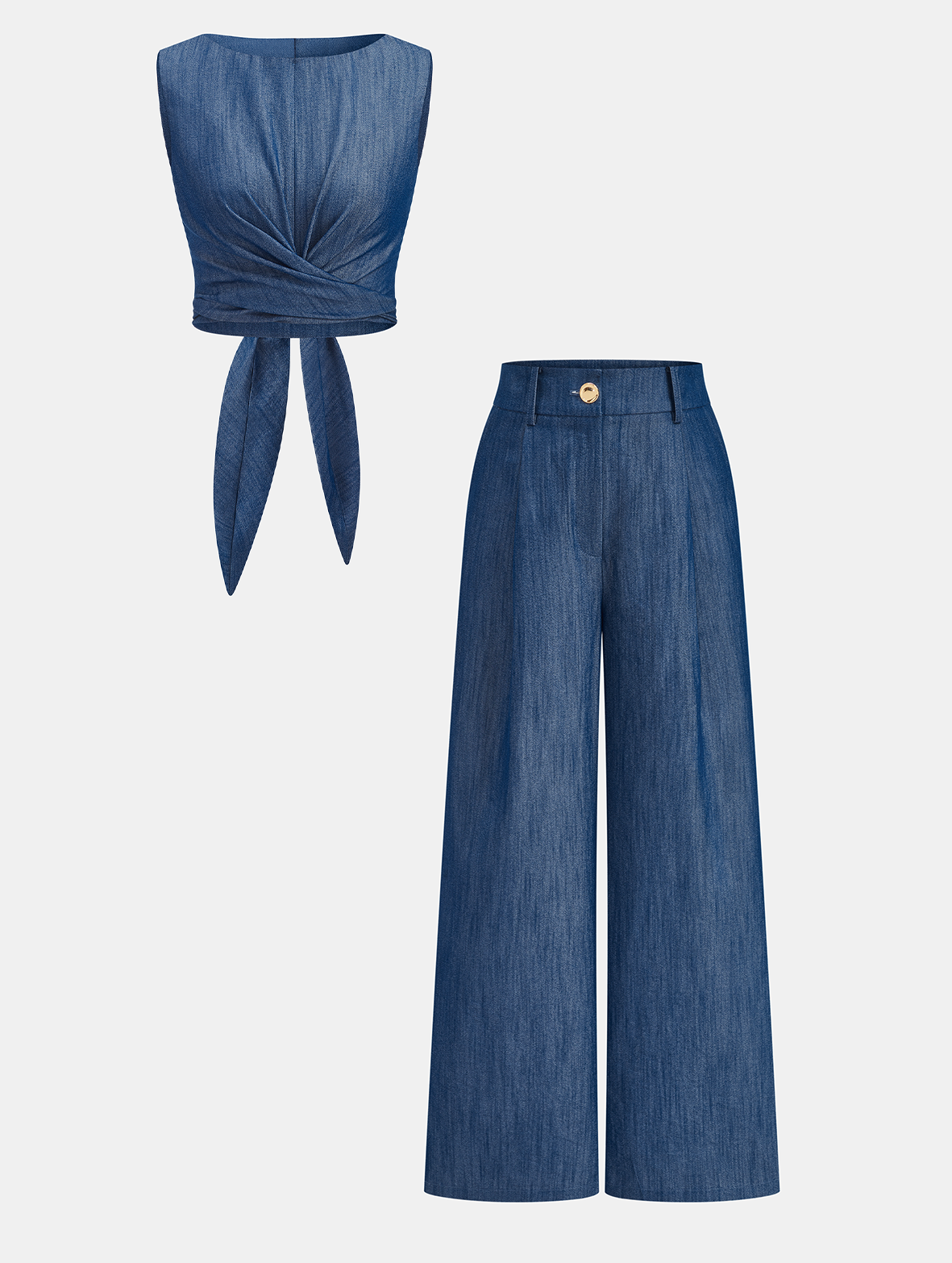 CROSS-TIE CROP TOP & WIDE-LEG PANTS SET 208030