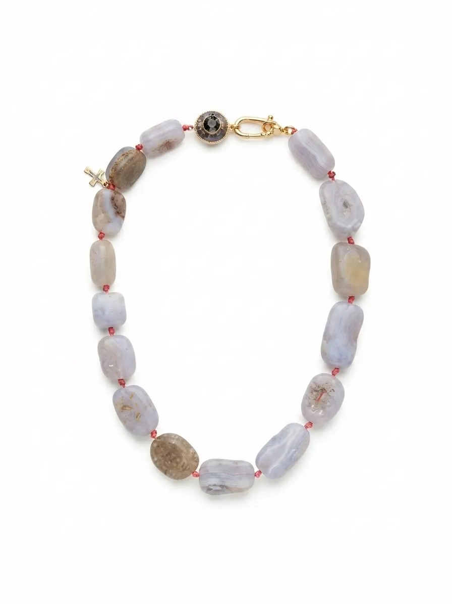 COLLAR DE PIEDRAS AGATAS AZULES   QRIOSAS11 