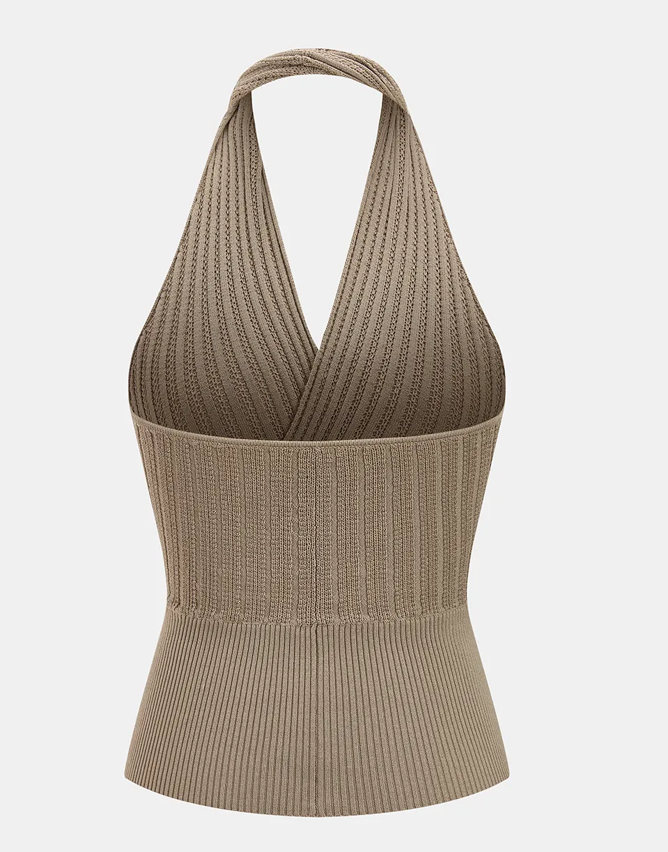 HALTER RIBBED WRAP KNIT VEST