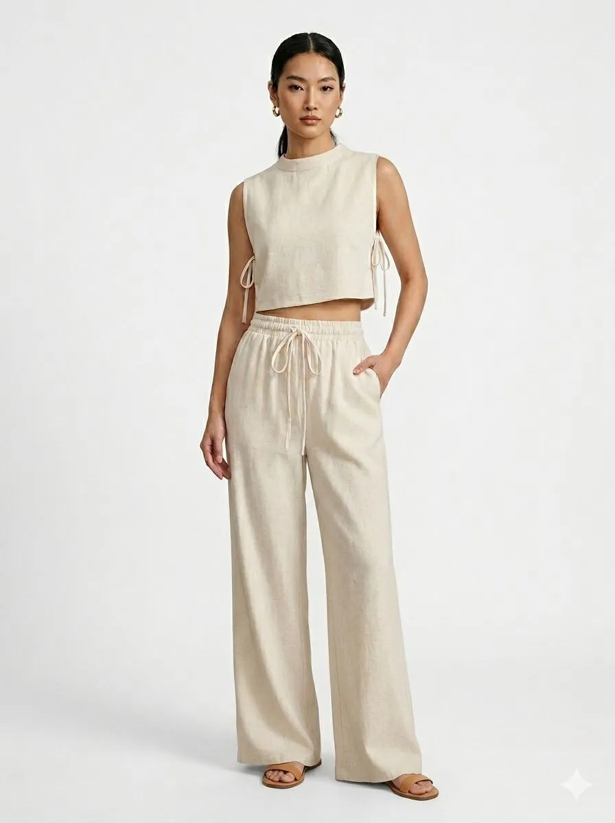 UTILITY LINEN TWO PIECE WIDE LEG PANTS SET 