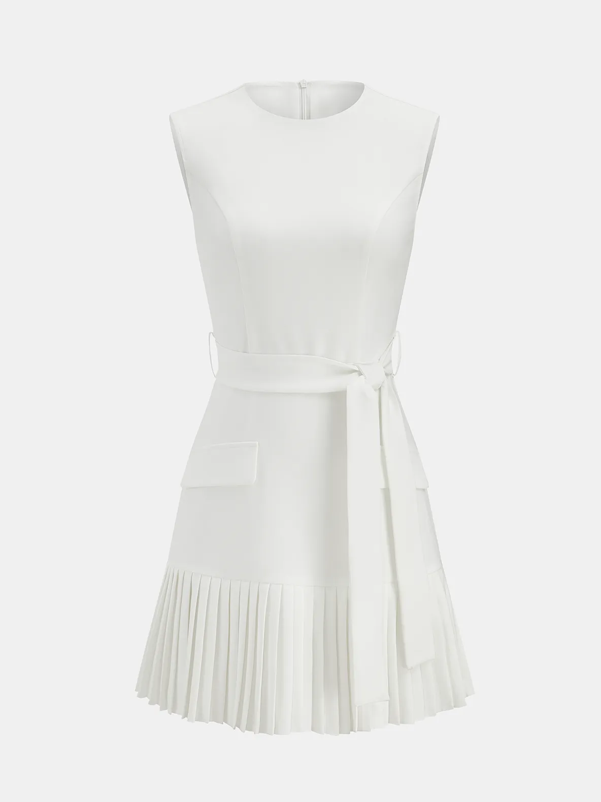 SLEEVELESS BELTED PLEATED HEM MINI 108024