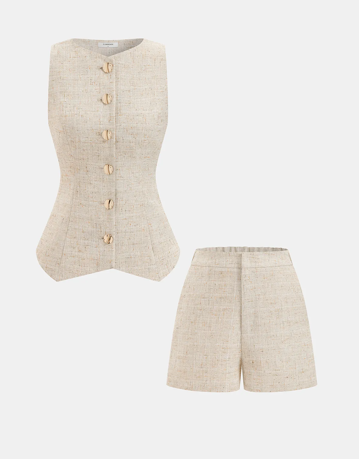 TWEED BUTTONED VEST & MINI SHORTS SET 108010