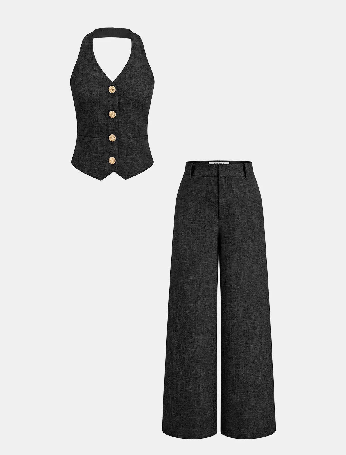 HALTER VEST & WIDE LEG PANTS SET 215017
