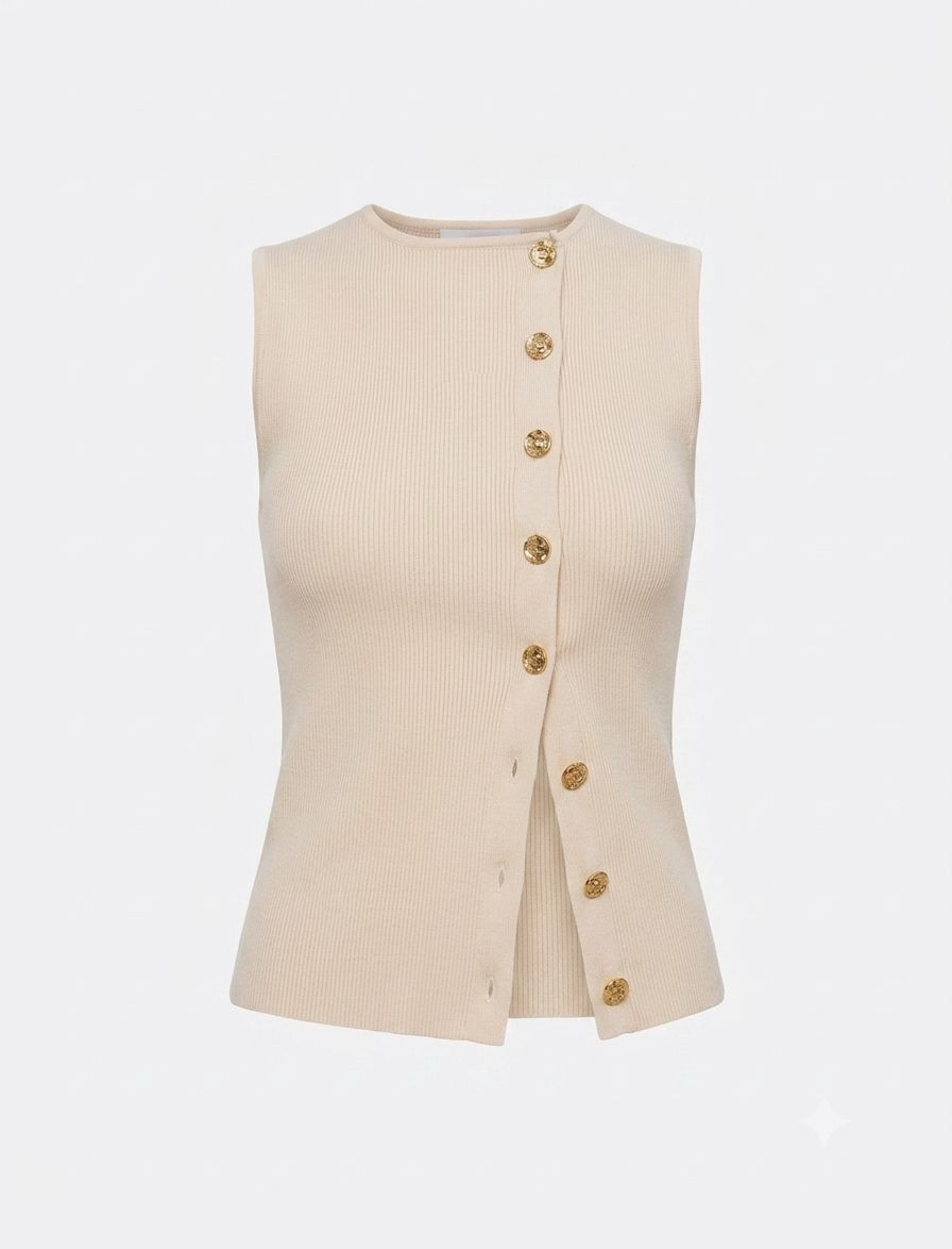 ASYMMETRIC BUTTON SWEATER VEST  216072