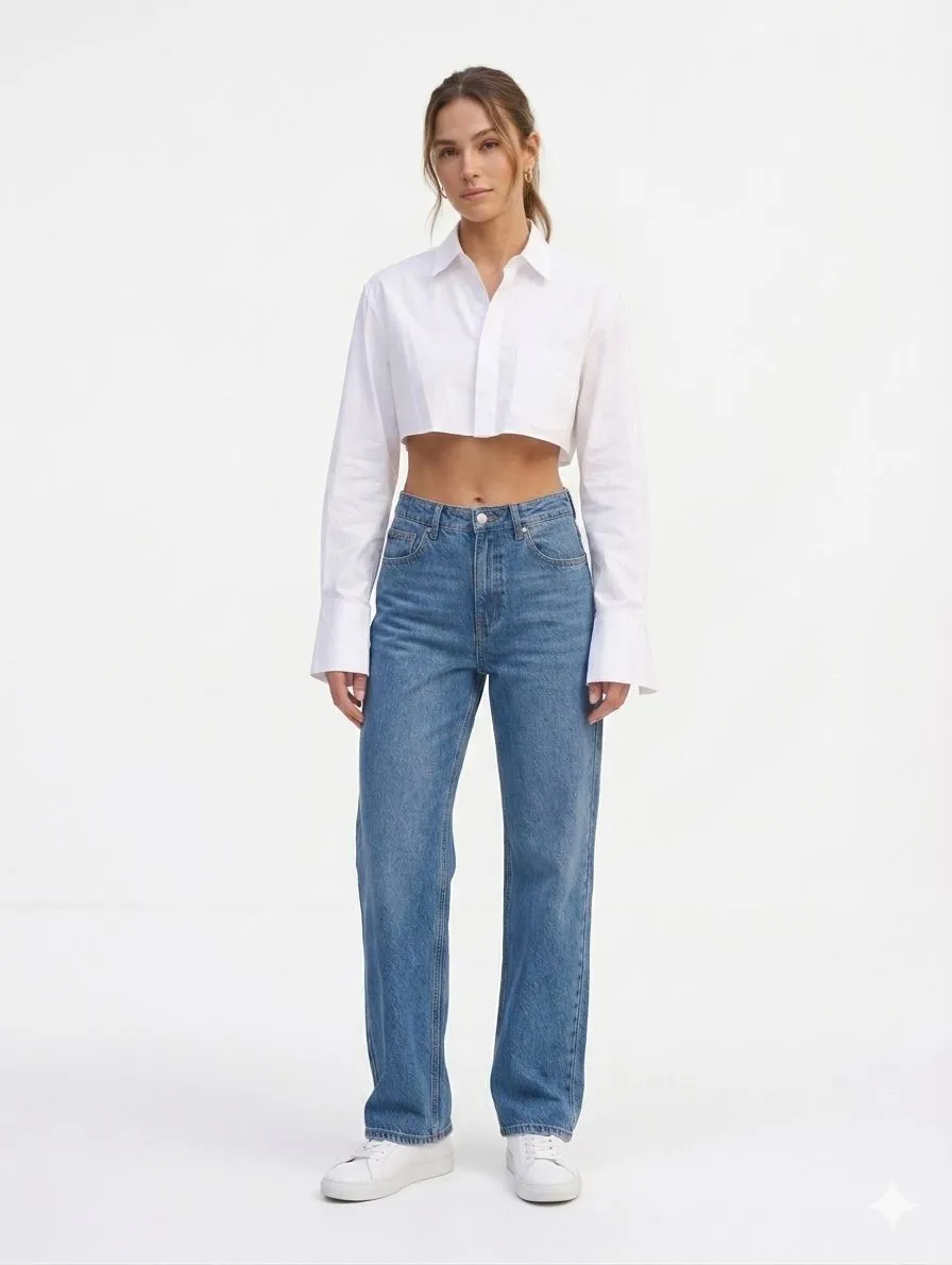 ASYMMETRICAL COTTON CROP SHIRT 515051
