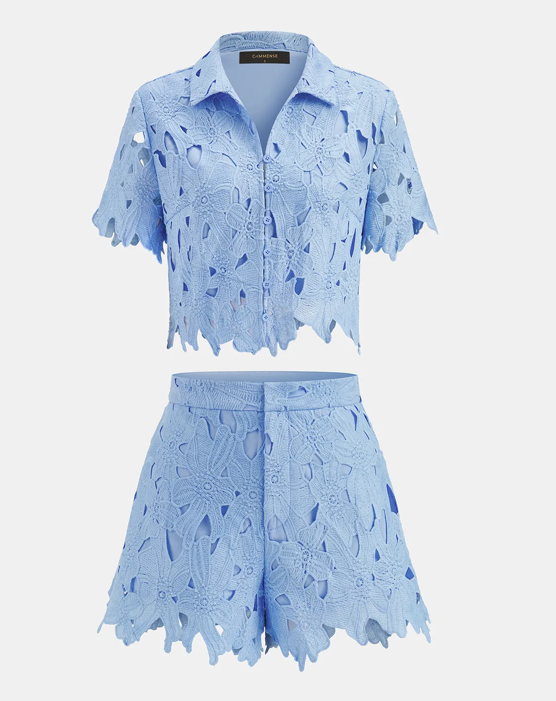 FLORAL LACE CROPPED SHIRT & SHORTS SET