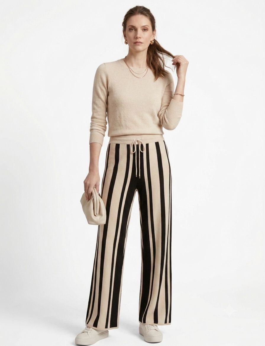 STRIPED KNIT HIGH-WAIST PANTS 530008