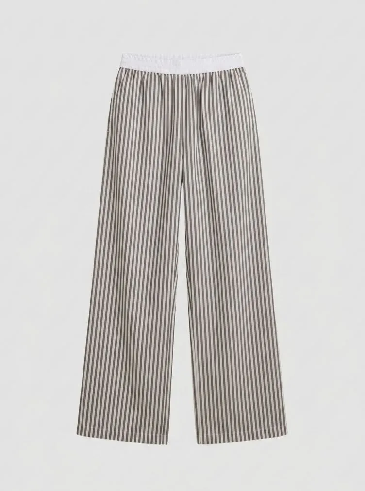 PINSTRIPE CONTRAST BINDING WIDE LEG PANTS 726078