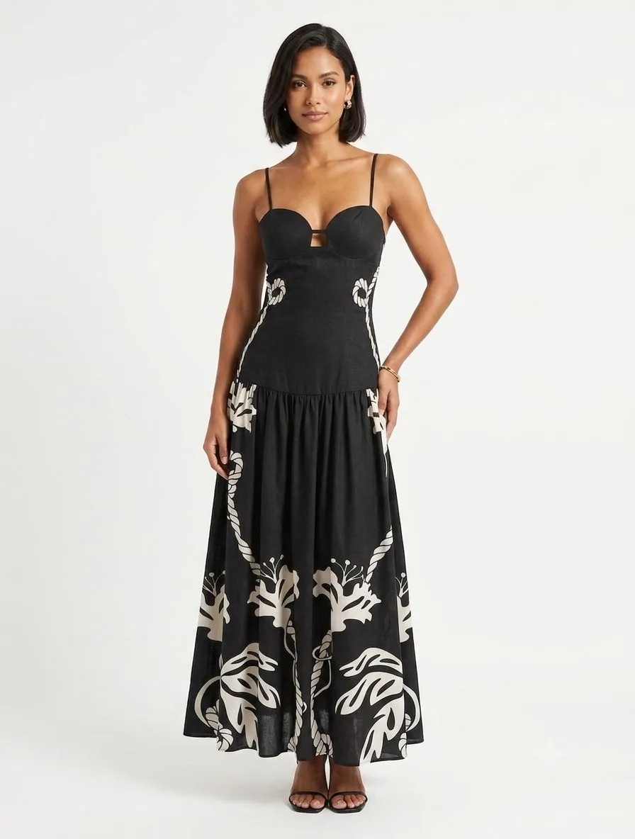 PRINTED CAMI MAXI DRESS 108029