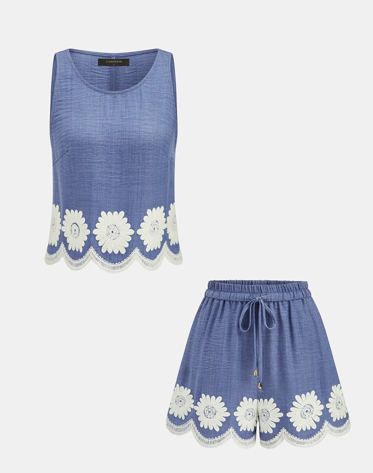 DAISY EMBROIDERED TANK TOP & SHORTS SET