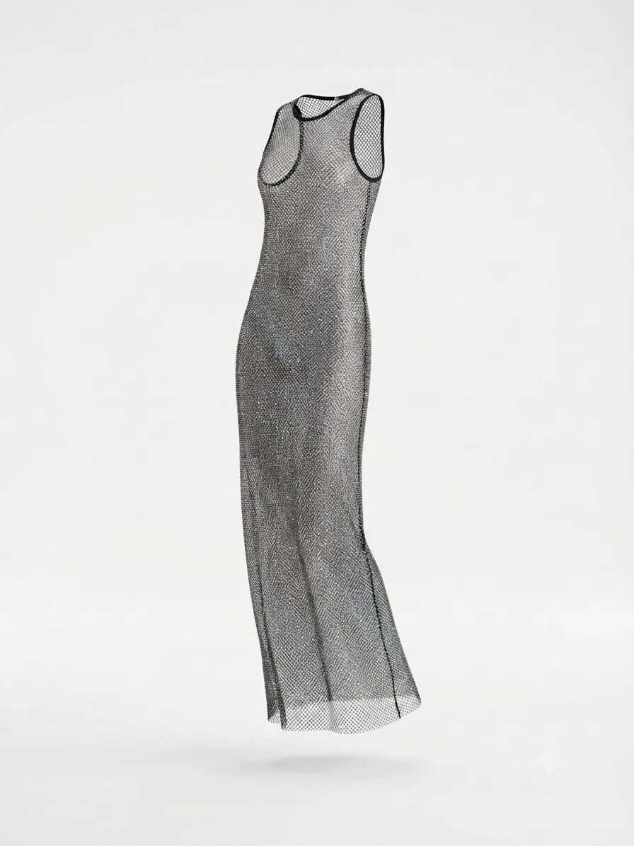 ZARA SHIMMERY LONG MESH DRESS 00027