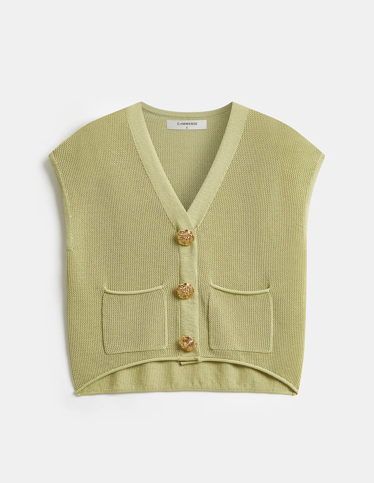 EMBOSSED BUTTON SLEEVELESS KNIT VEST 204144