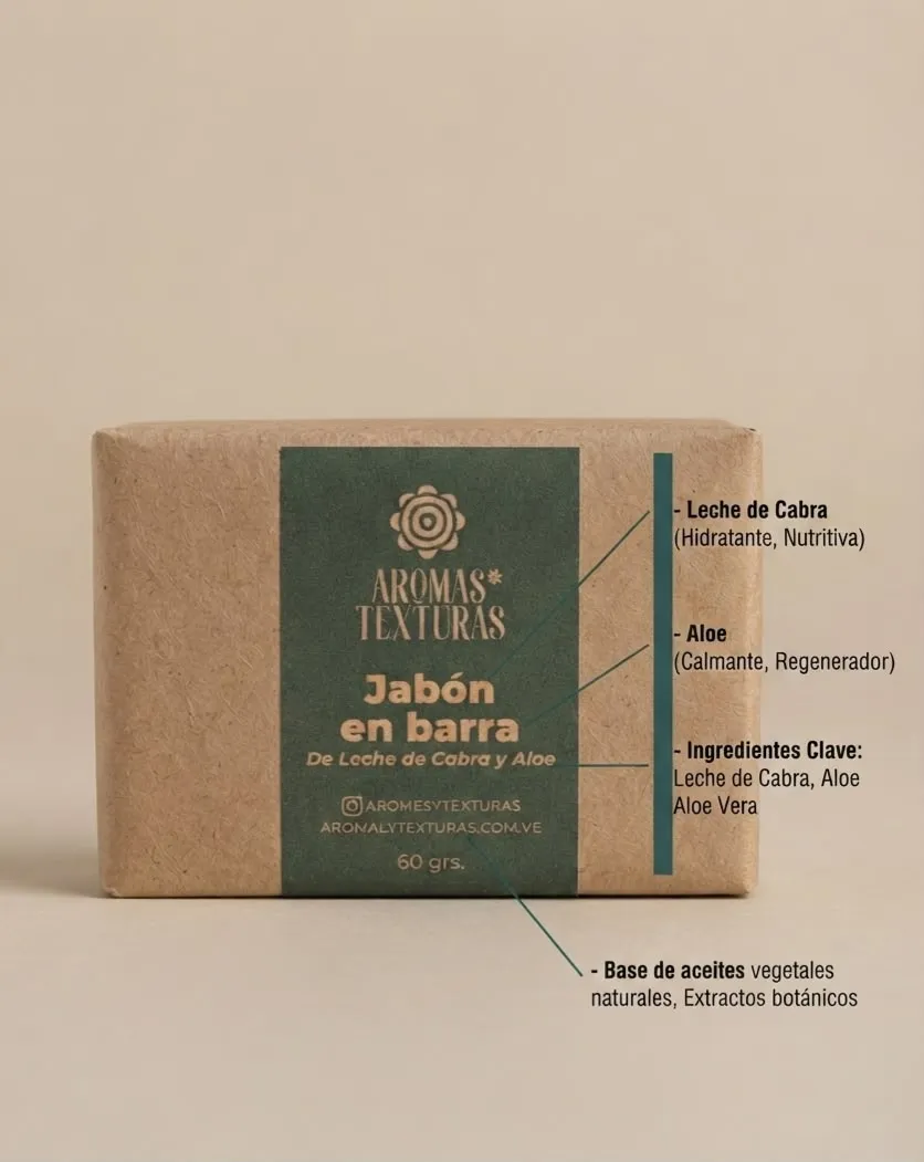 JABON EN BARRA DE LECHE DE CABRA Y ALOE VERA 60grs AT-015  