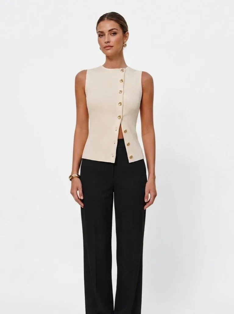 ASYMMETRIC BUTTON SWEATER VEST  216072