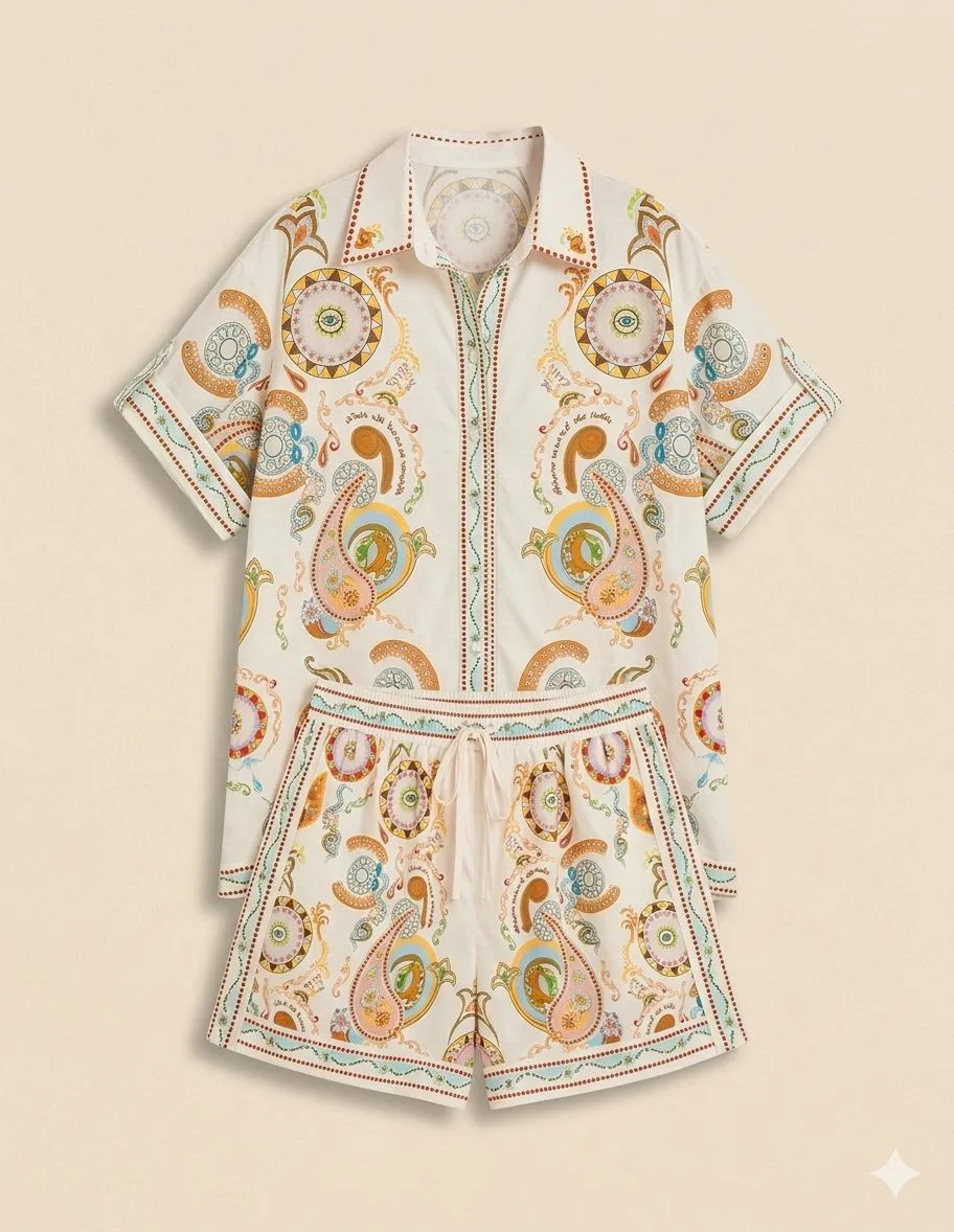POLO PRINT HALF SLEEVE SHORTS SET 523025