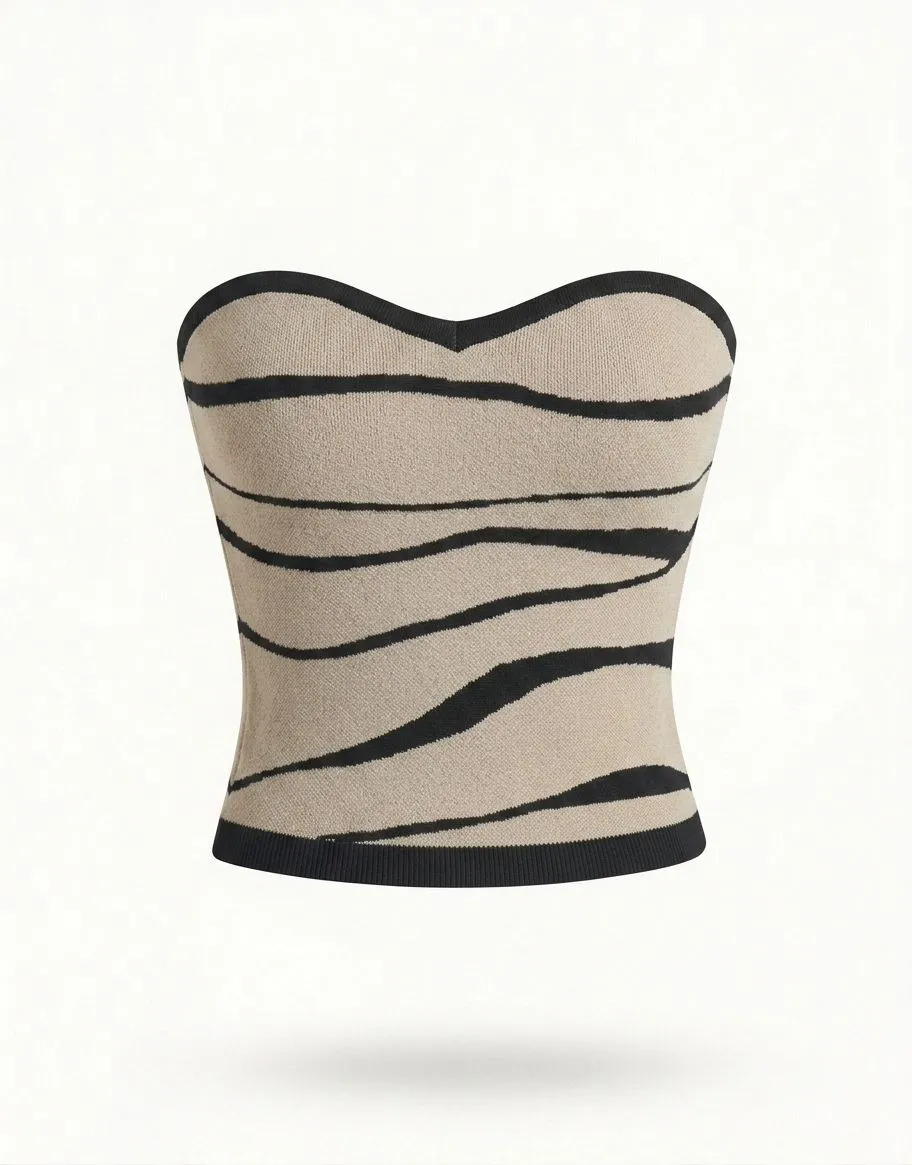 TWO-TONE WAVES TUBE KNIT TOP 411065