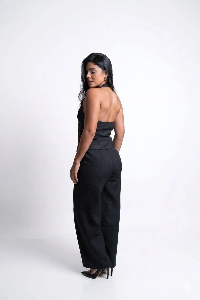 HALTER VEST & WIDE LEG PANTS SET 215017