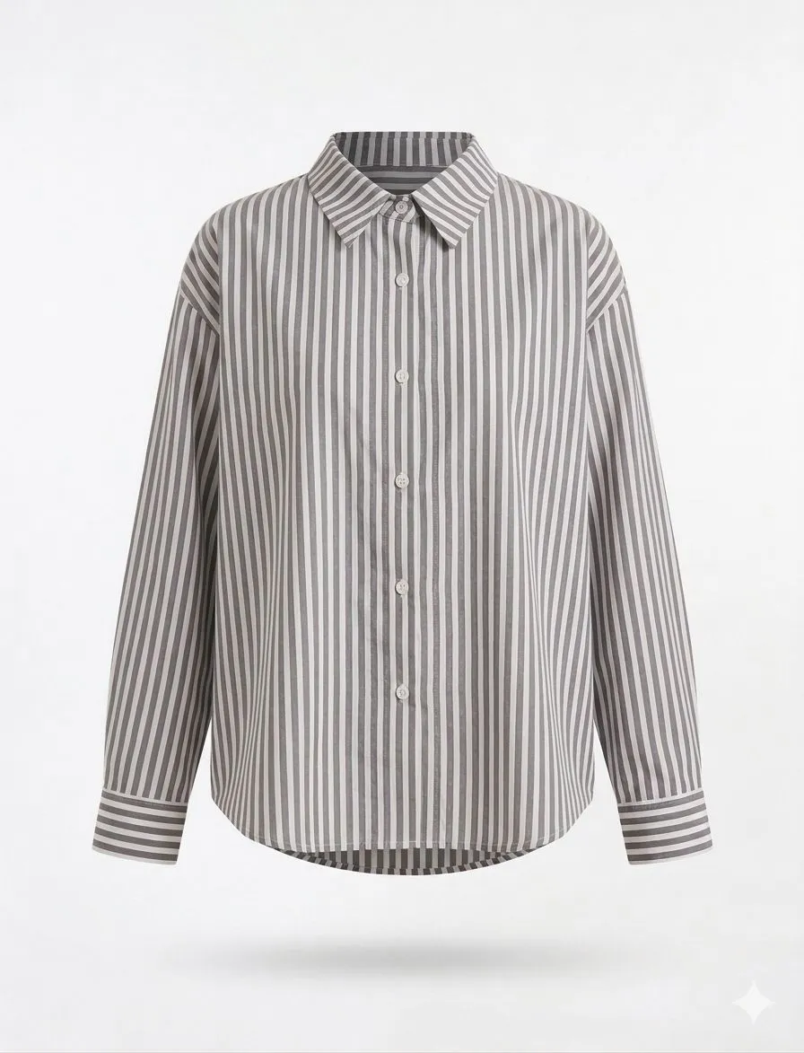 COTTON & LINEN PINSTRIPE LOOSE SHIRT 726077