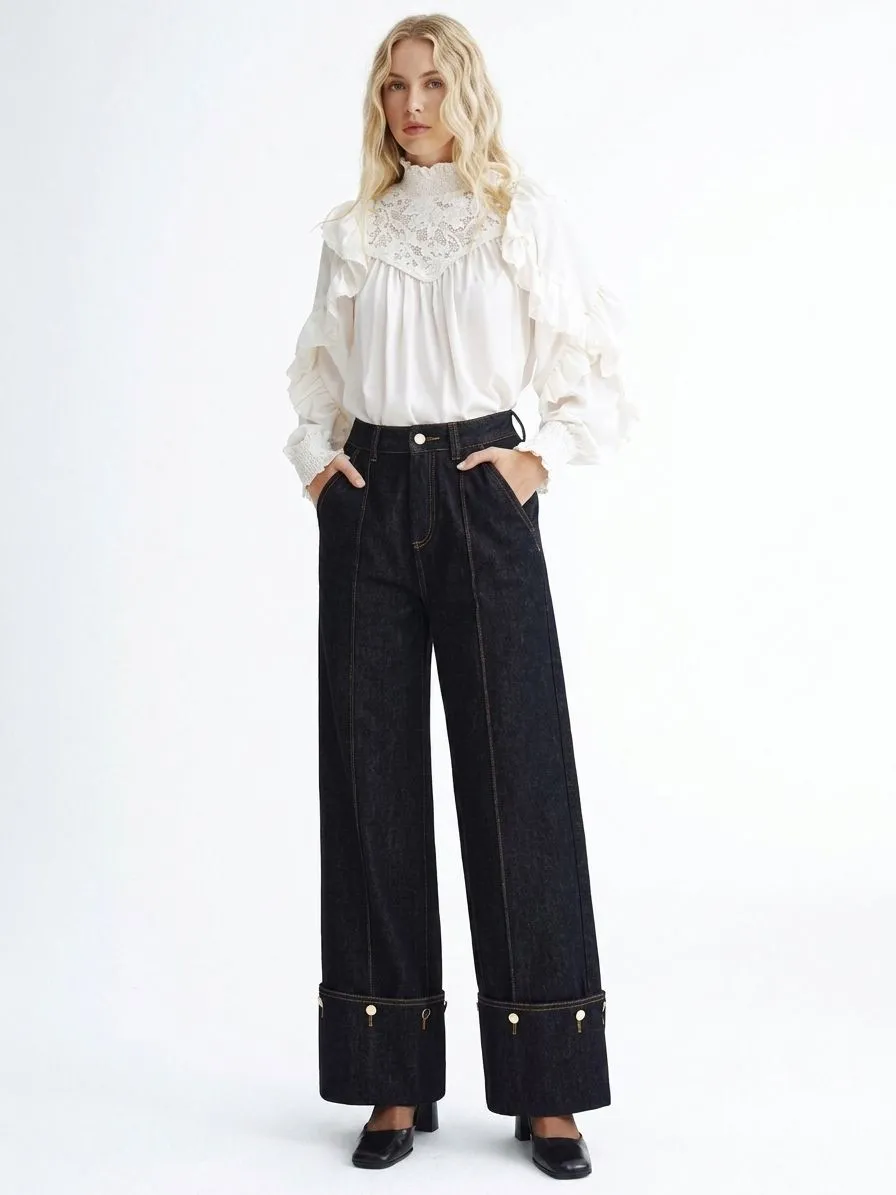 MID-WAIST DENIM CUFFED JEANS 807026