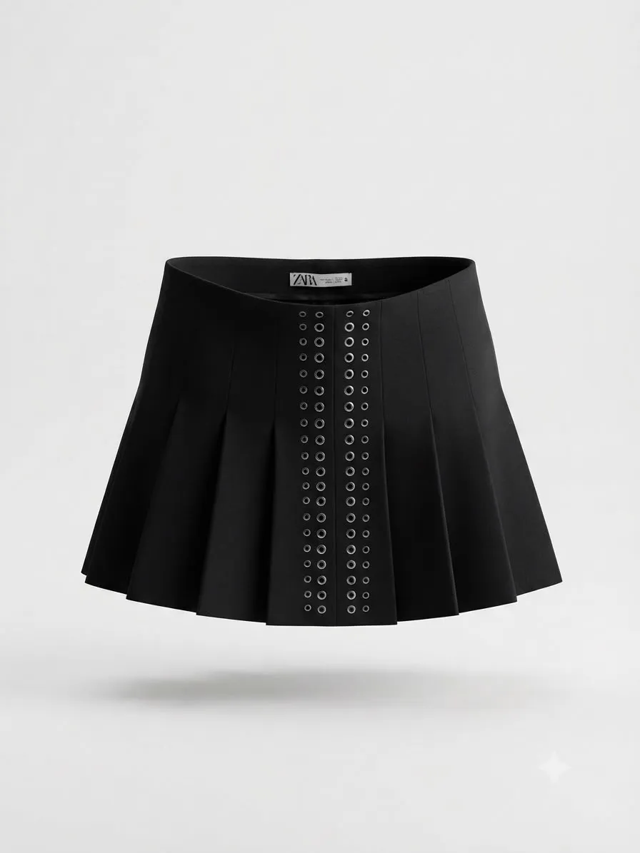 ZARA BLACK MINI SKIRT WITH A RING DETAIL 00046