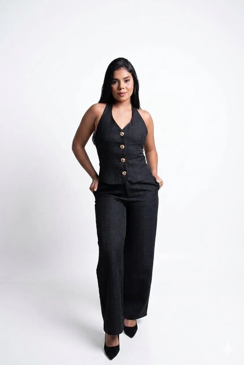 HALTER VEST & WIDE LEG PANTS SET 215017