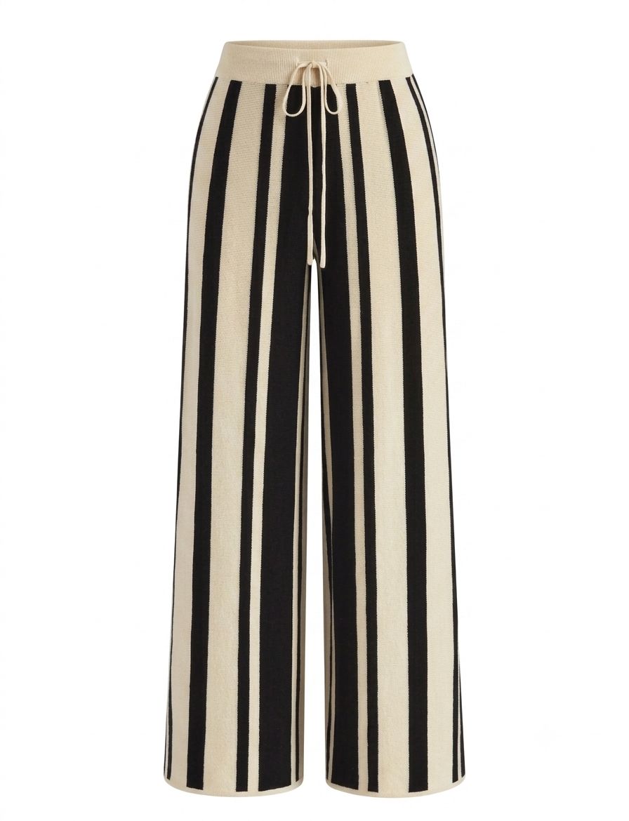 STRIPED KNIT HIGH-WAIST PANTS 530008