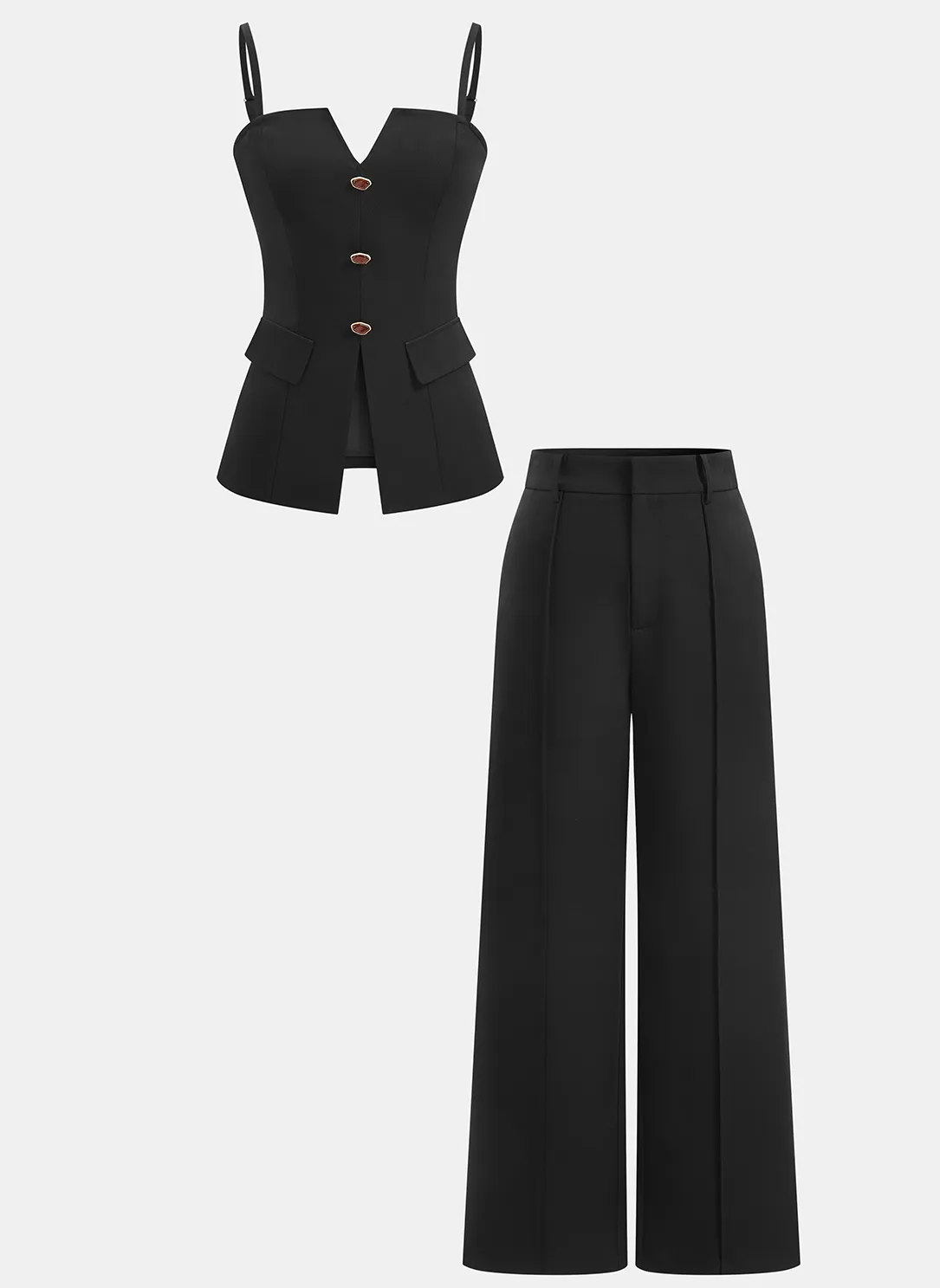 BUTTONED CAMI TOP & WIDE LEG PANTS SET