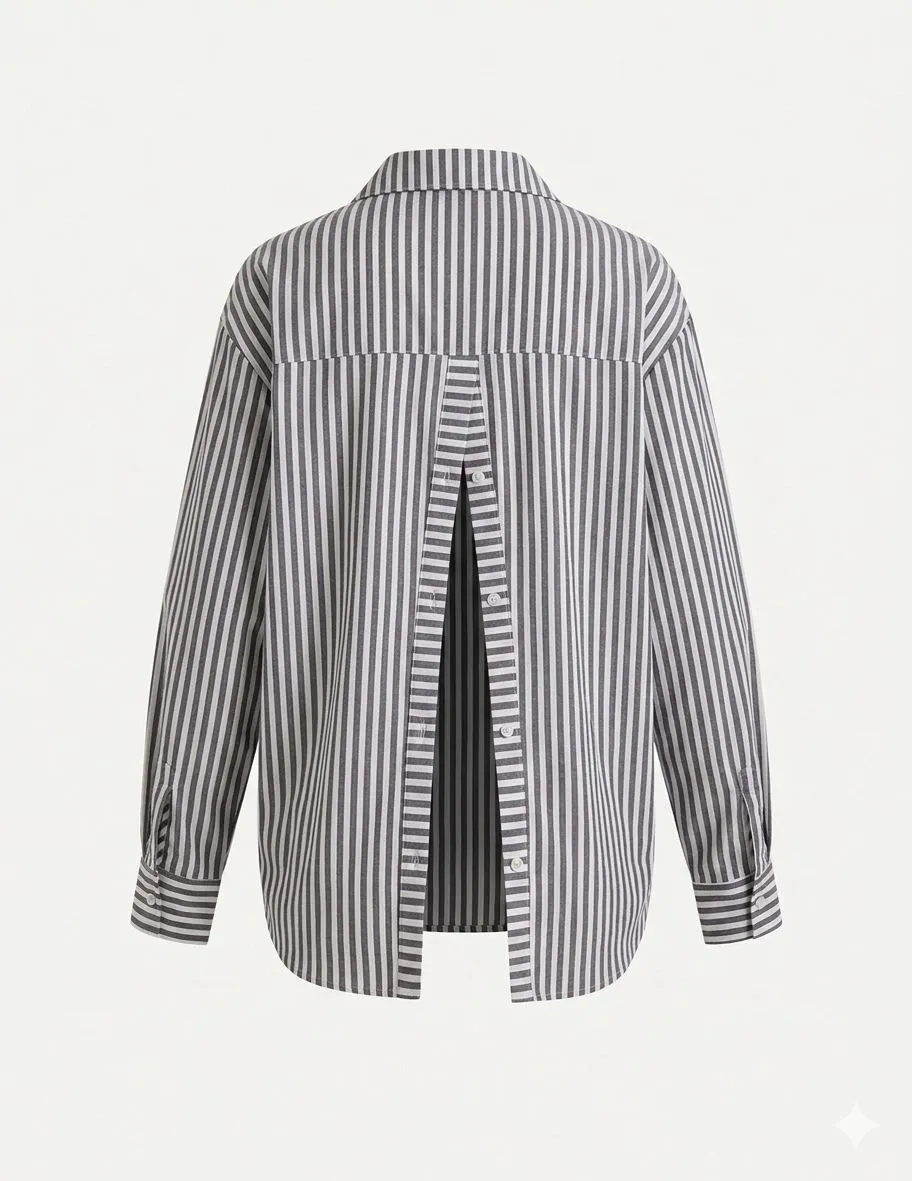 COTTON & LINEN PINSTRIPE LOOSE SHIRT 726077
