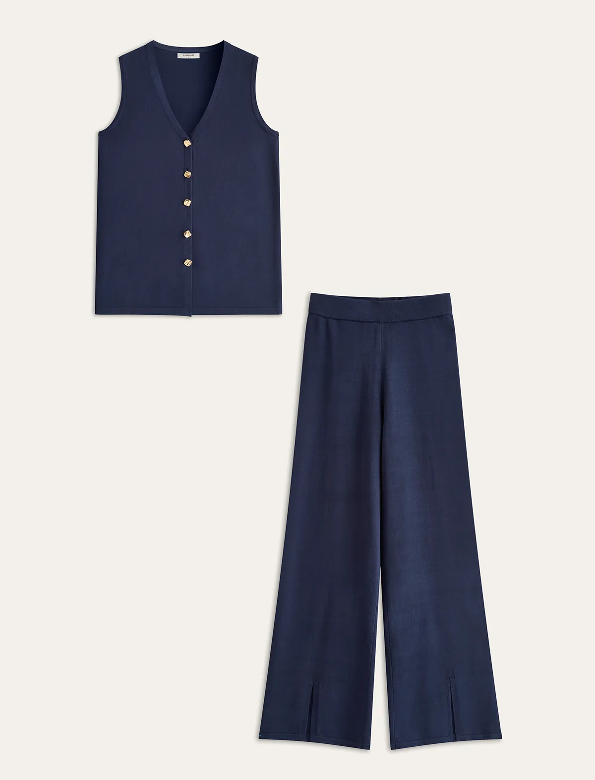 GOLDEN BUTTON KNIT VEST PANTS SET 423022
