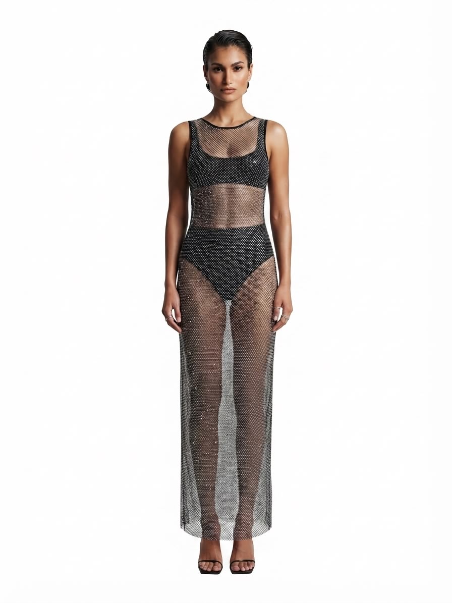 ZARA SHIMMERY LONG MESH DRESS 00027