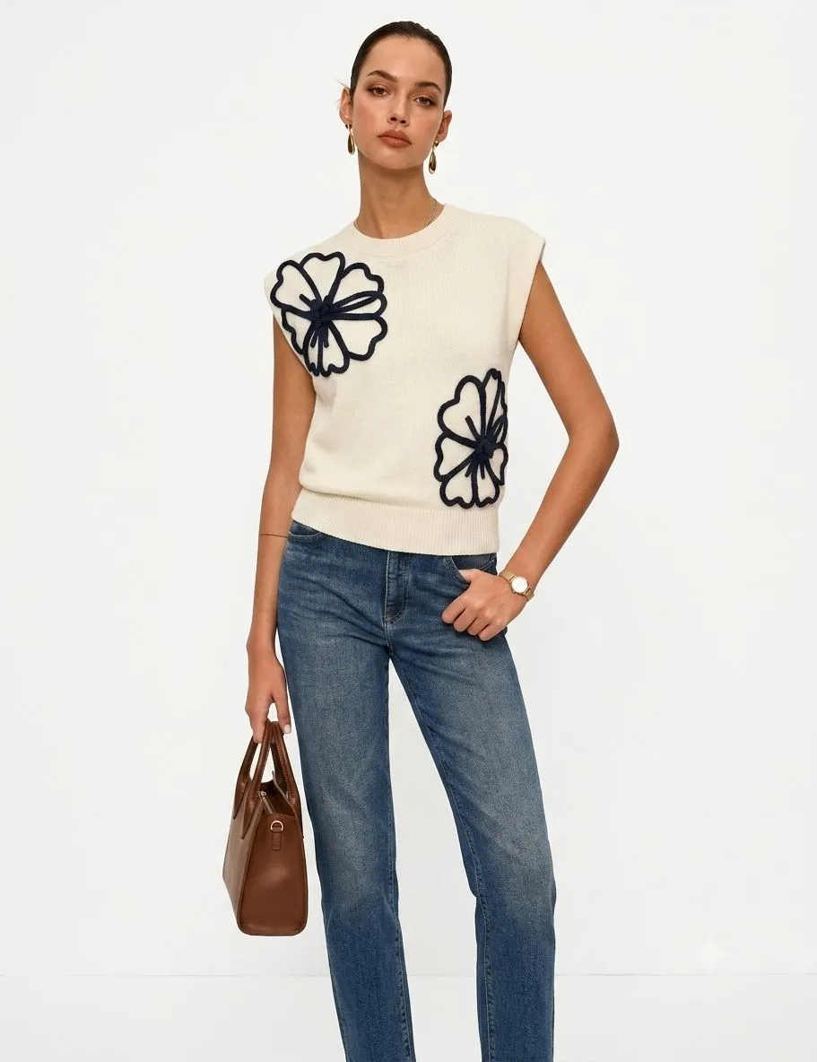 3D FLORAL APPLIQUE KNIT VEST 121075