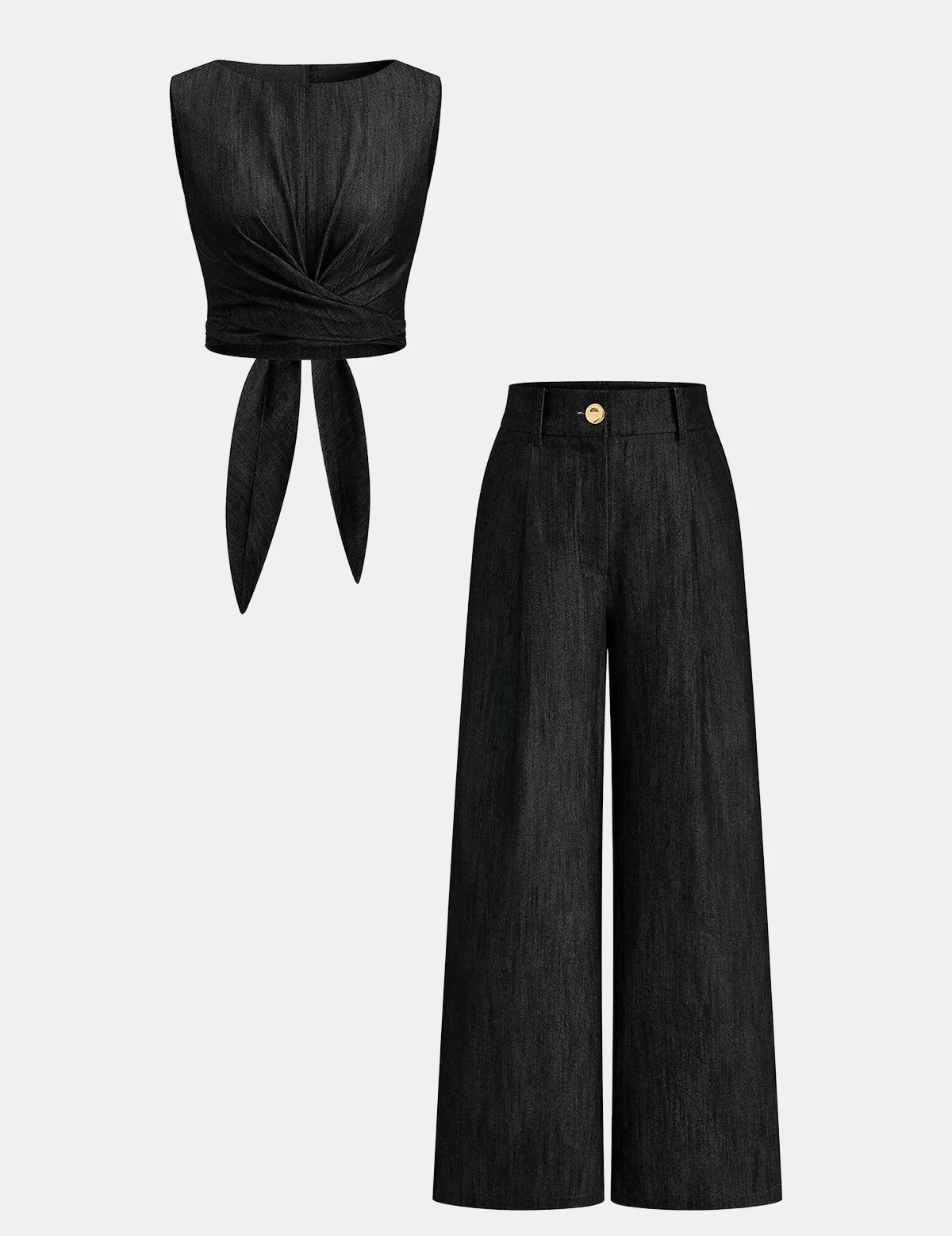 CROSS-TIE CROP TOP & WIDE-LEG PANTS SET 208030
