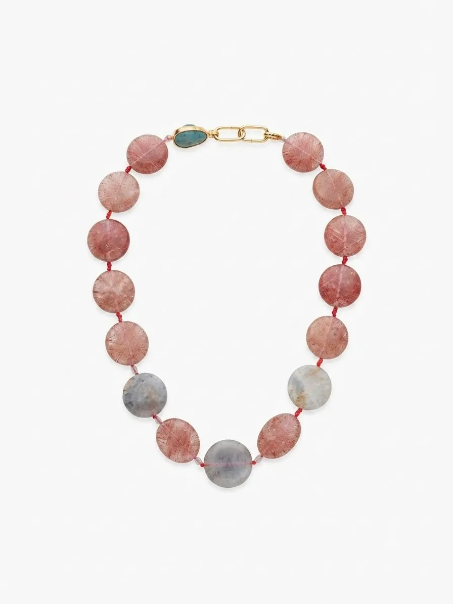 COLLAR DE PIEDRAS CUARZO FRESA  QRIOSAS12 