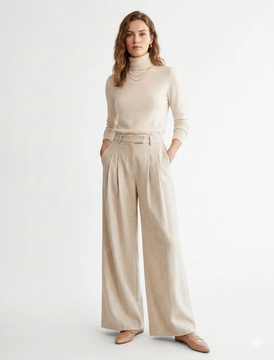 LINEN BLEND WIDE-LEG PANTS 428038