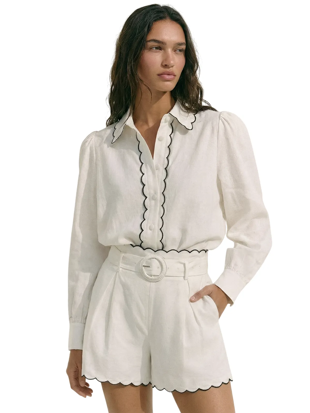 COTTON SCALLOP TRIM SHIRT & SHORTS SET