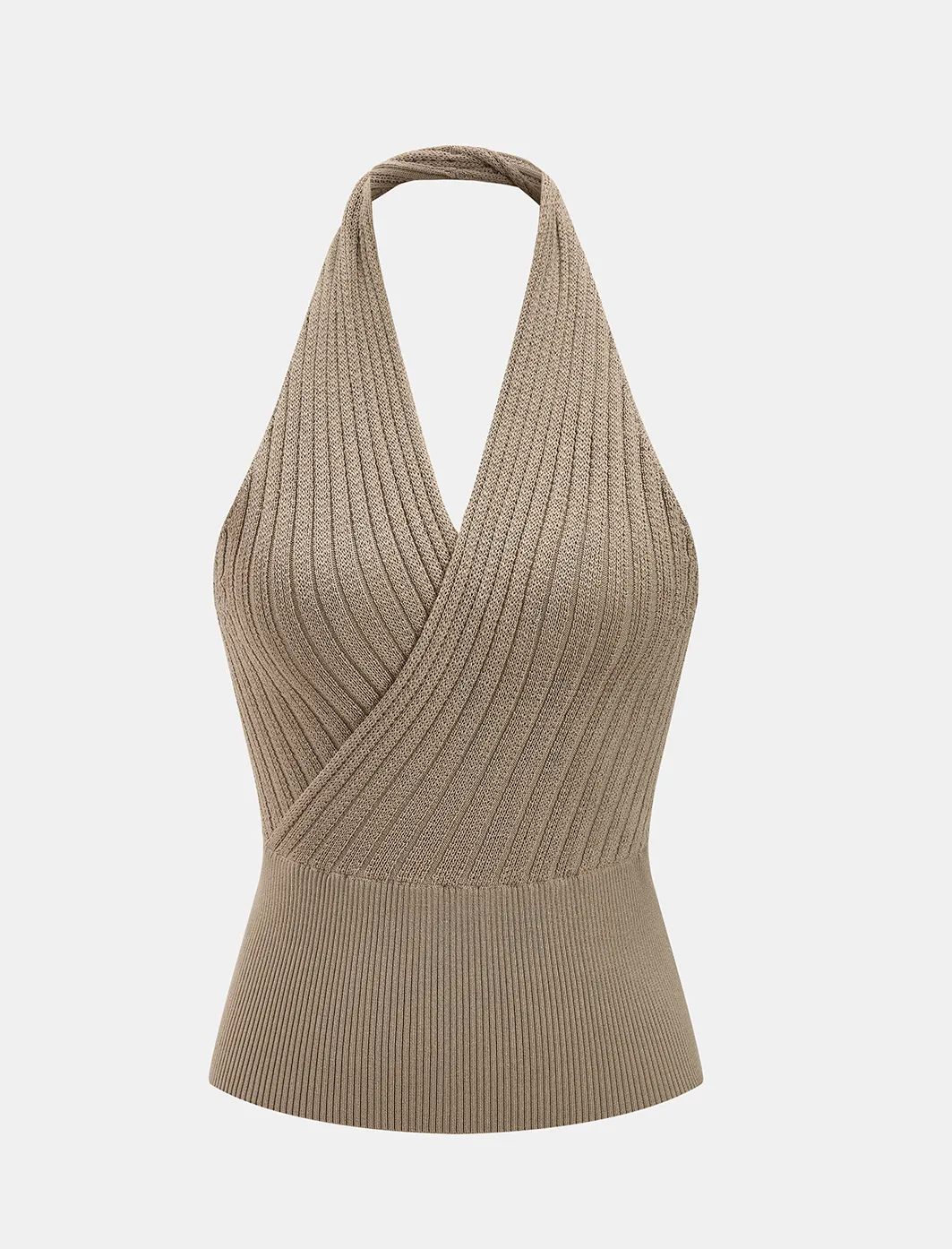 HALTER RIBBED WRAP KNIT VEST