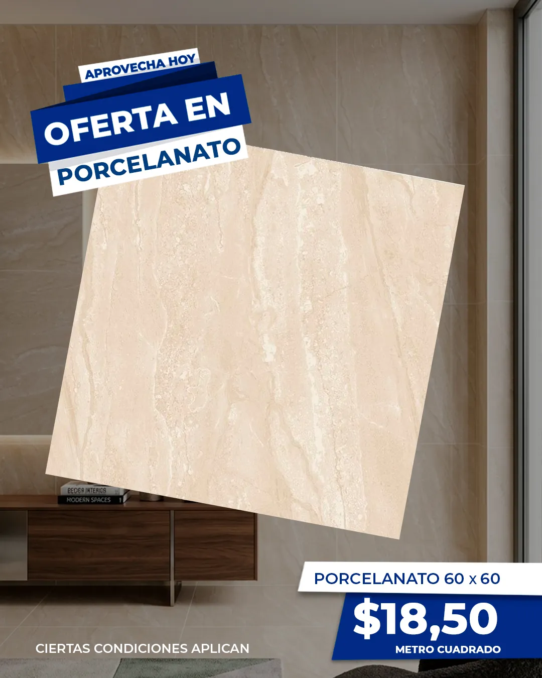 Porcelanato 60X120  TRAVERTNO BEIGE SOLUBLE  DE 1.44 M2