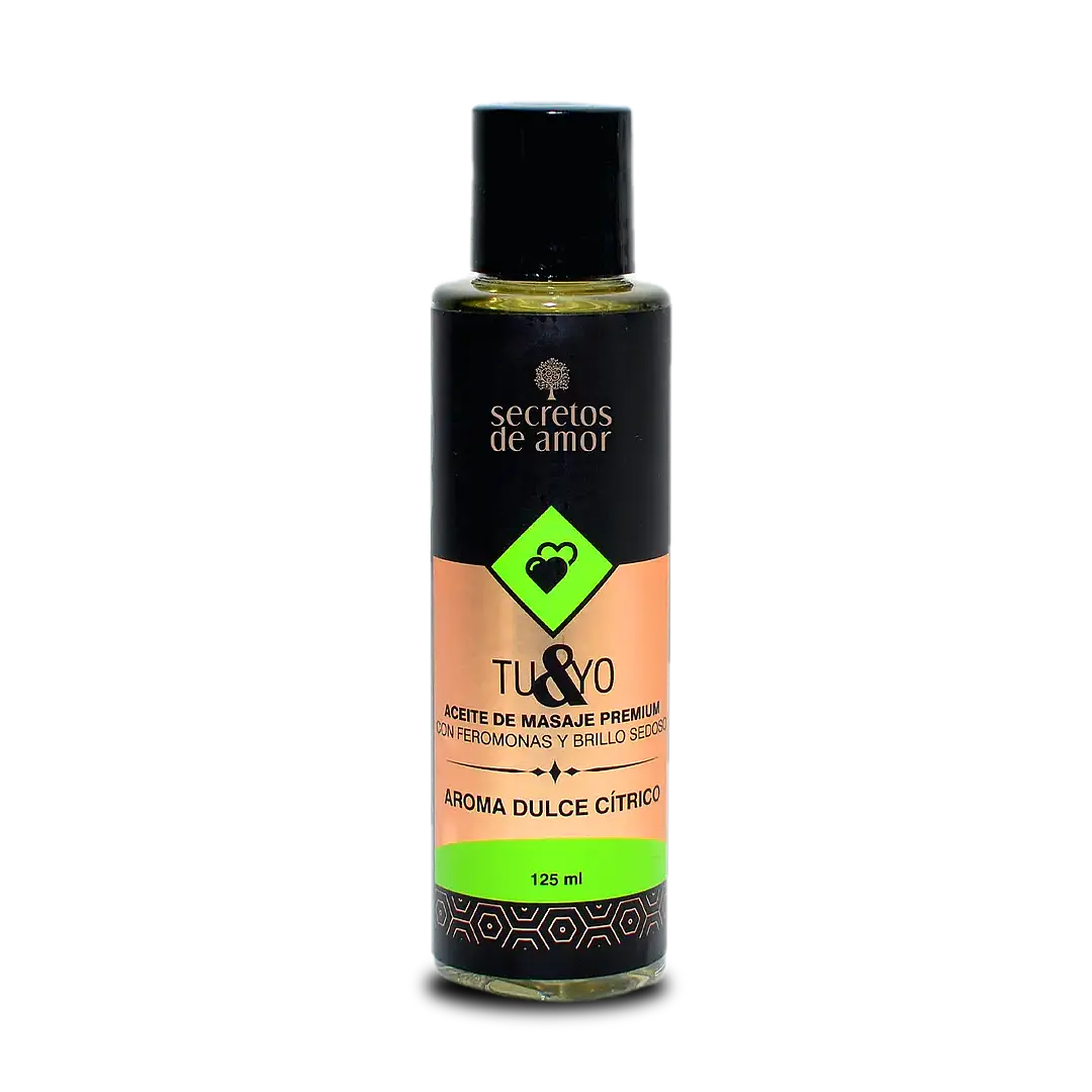 ACEITE PARA MASAJE PREMIUM CON FEROMONAS Y BRILLO SEDOSO 125 ML - SECRETOS DE AMOR