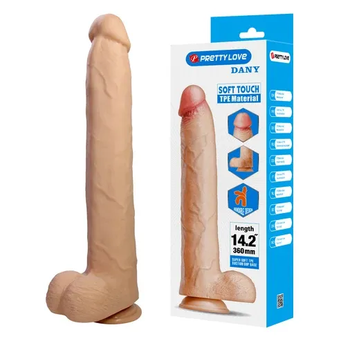 Dildo Realista de TPE con Ventosa, Flexible, 36 cm y Resistente al Agua - BW-008162 Prettylove (S.T.M.)