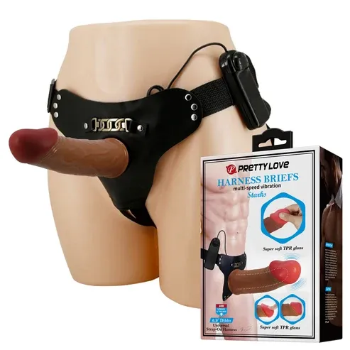 Arnés con Dildo Vibrador, Control Remoto, Ajustable, Vibración Multivelocidad y TPR - BW-022096Z Prettylove (S.T.M.)