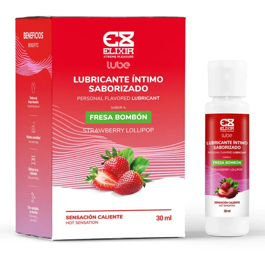 LUBRICANTE CALIENTE COMESTIBLE [FRESA BOMBÓN 🍓] 30ml By. ELIXIR 